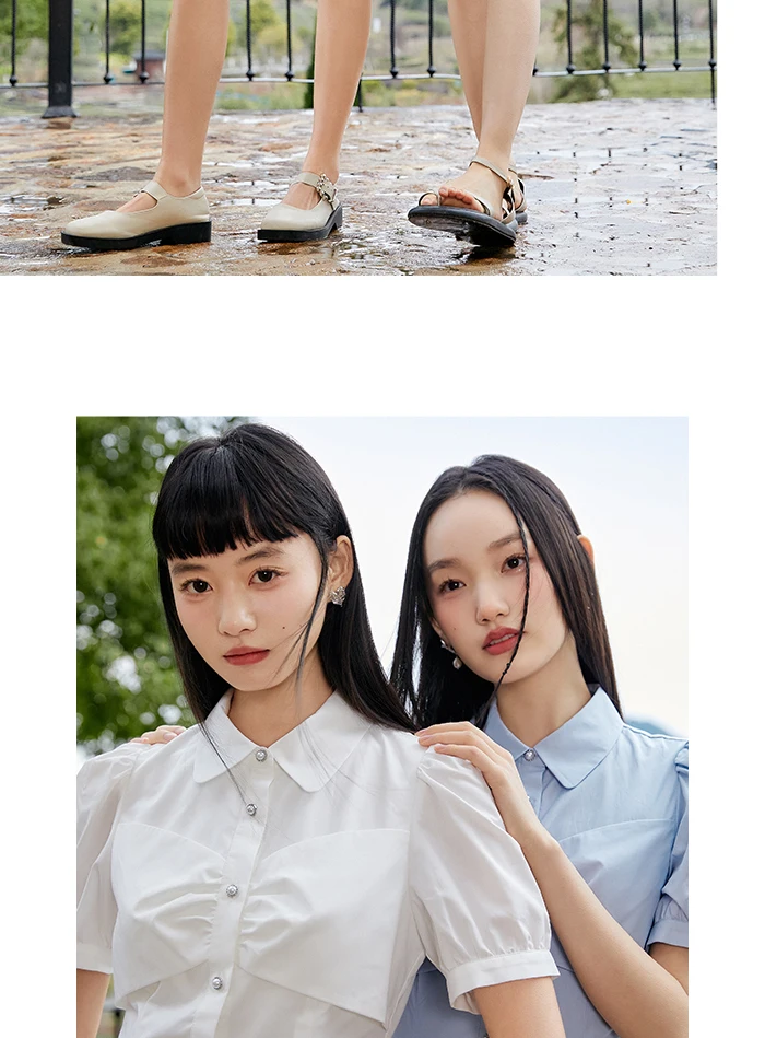 Dress Women Puff Sleeves Sweet Gentle Summer New Temperament Solid Color Exquisite Shirt Dress