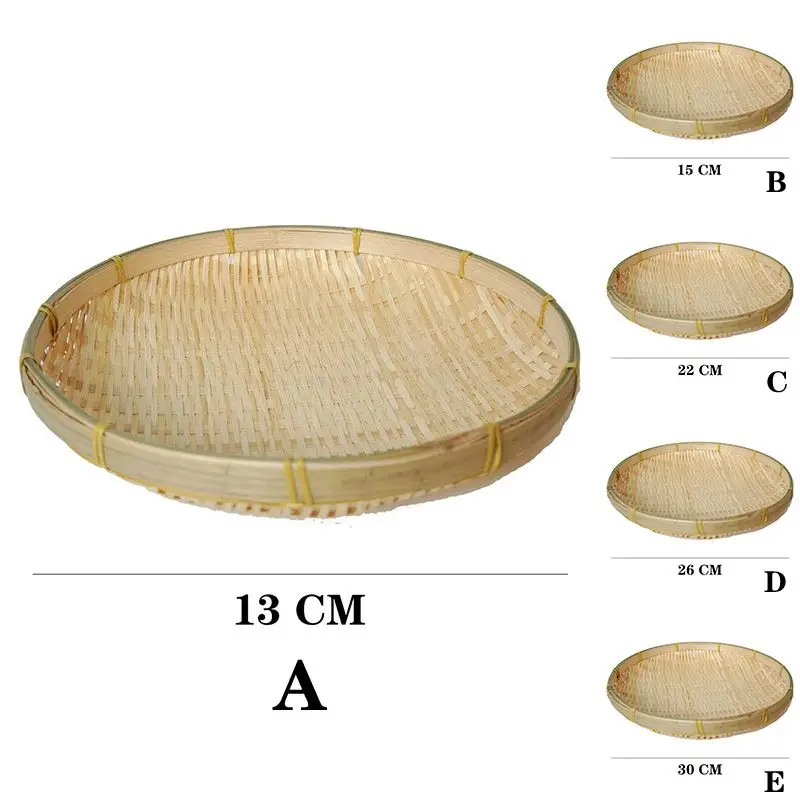 5pcs/set Handmade Weaving Bamboo Sieve Raft Round Storage Trays Basket DIY Home Decor Fruit Bread Basket Kitchen Storage 6
