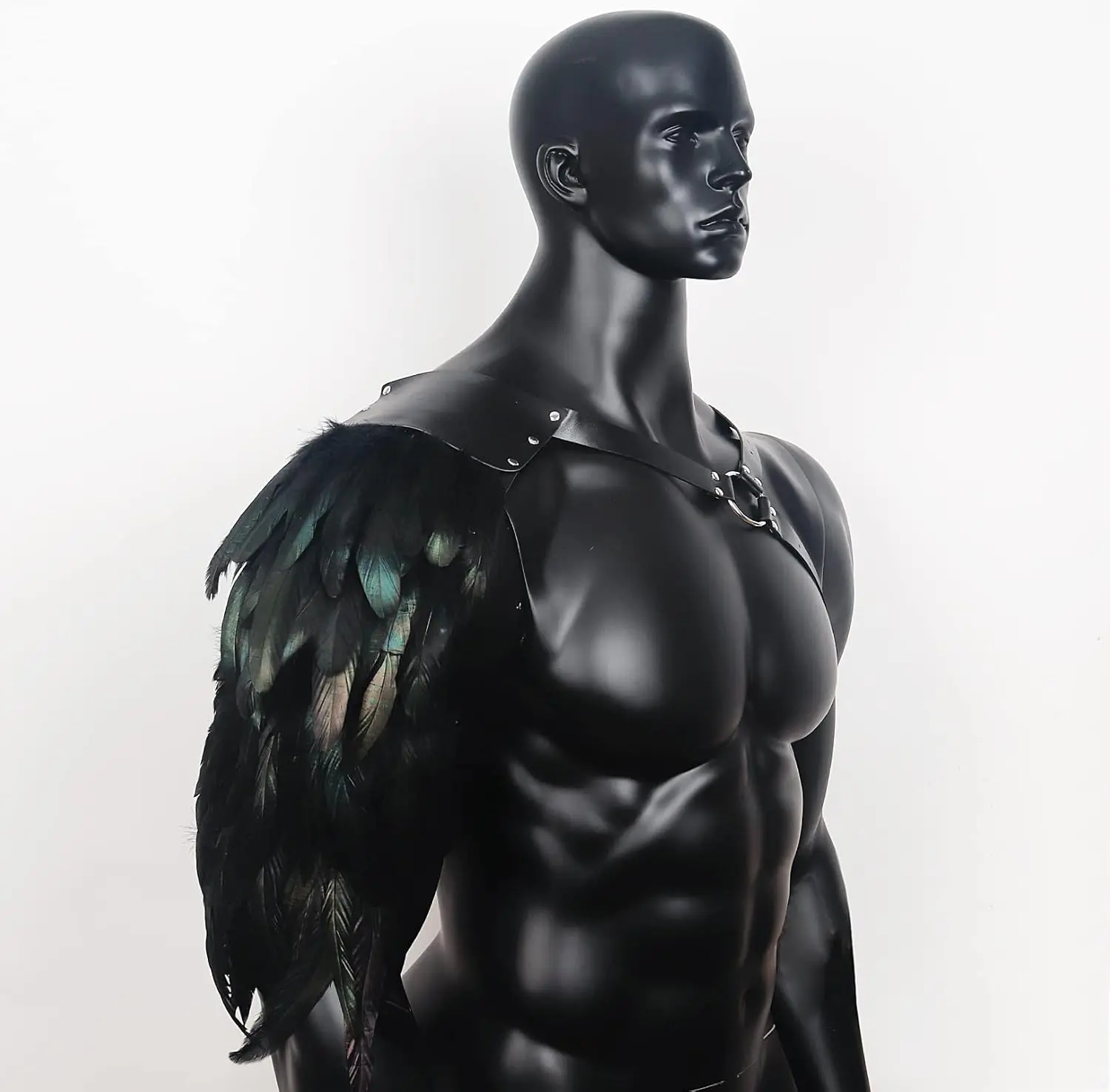 Men's Gothic Feather Shoulder Armor Leather Harness Medieval Cosplay Costume
