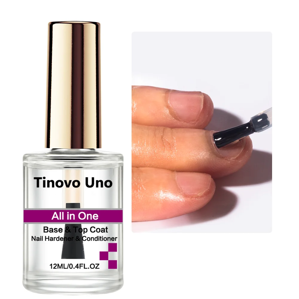 Tinovo Uno Nail Strengthener All In One 12ML Nail Hardener Normal Base Coat Top Coat Clear Natural Nail Polish Manicure Repair 4