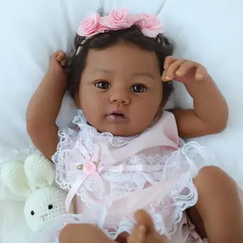 NPK 18inch Lifelike Reborn Doll Abigail Dark Skin Tone Soft Touch Cuddly Body Doll with 3D Painted Skin And Visible Veins