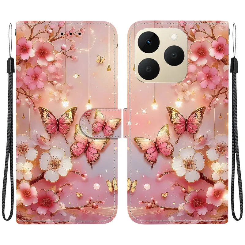 Elegant Colored Flower Wallet Phone Case - Magnetic Flip Leather Cover with Cute 3D Design