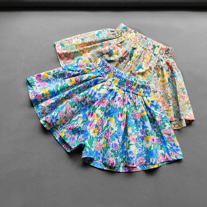 Baby Girls Flower Culottes Summer Sweet Fashionable Children's Floral Wide-Leg Hot Pants Kids Girls Mini Shorts 2