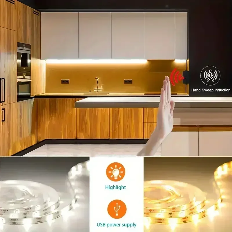 5V LED Strip Light USB Touch/Gesture Dimmable Switch Tape Light SMD3528 Flexible Gaming Room Lightings Closet Decorations DIY