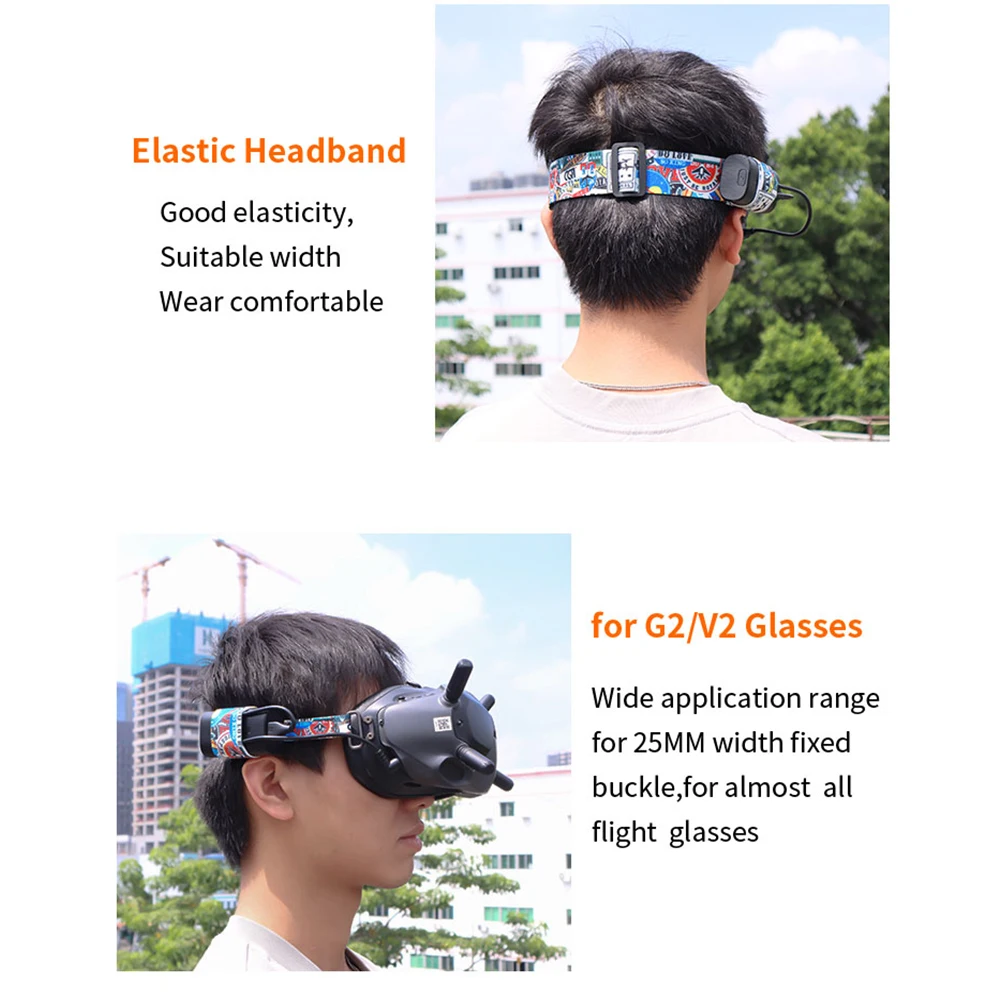 Sangle de tête élastique pour lunettes DJI FPV V2 et Avata, vue arrière montrant le système de fixation.