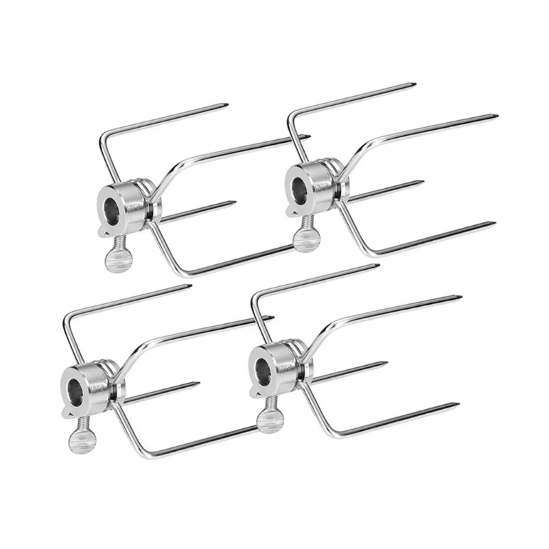 

4 Pieces Versatile Rotisserie BBQ Forks Stainless Steel Skewers for Outdoor