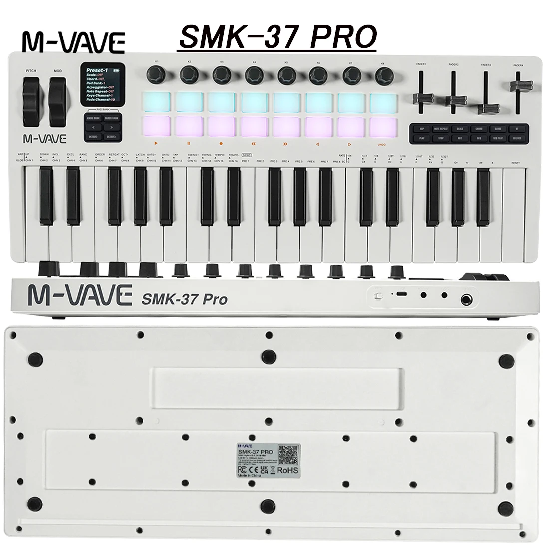 M-VAVE SMK-37 PRO 37-Key USB MIDI Controller with 16 RGB Pads & 8