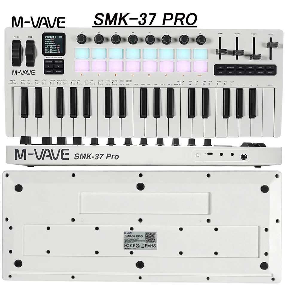 M-VAVE SMK-37 PRO 37-Key USB MIDI Controller with 16 RGB Pads & 8