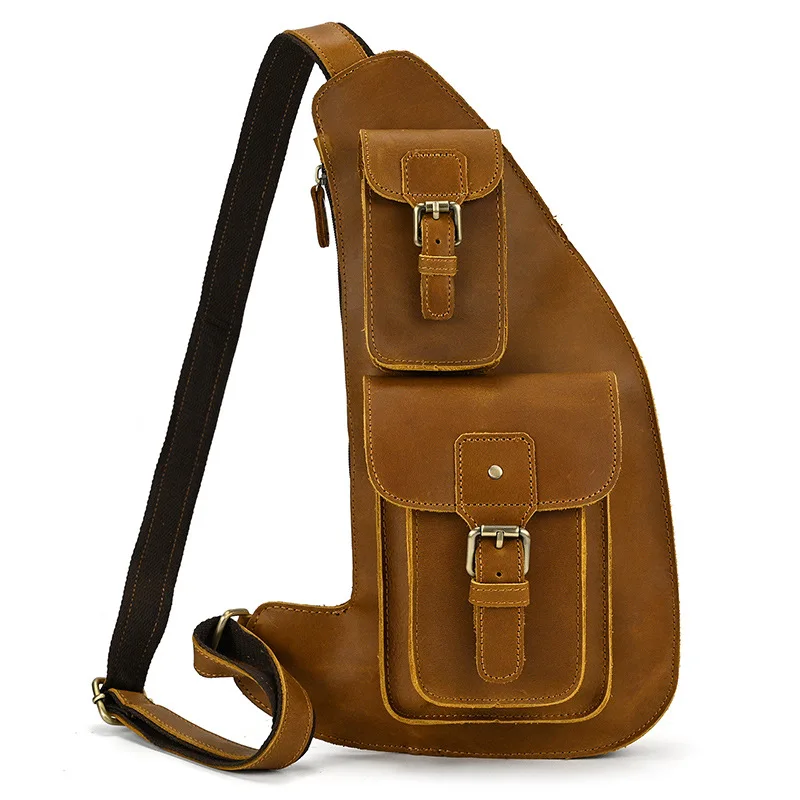 

Vintage Fashion Style Men's Leather Chest Bags Man Male Chest Pack Crossbody Bag Genuine Leather Men Bags Summer Outdoor Bag