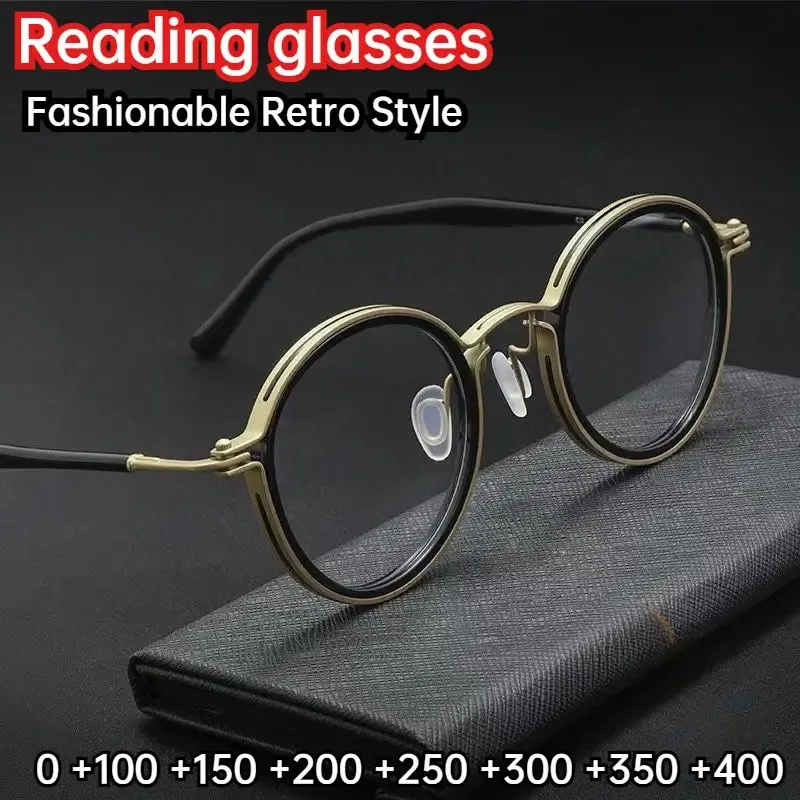 Vintage Lesebrille Anti Blaues Licht Gläser Männer Luxus Runde Rahmen Presbyopie Brille Klare Linse Männer Frauen Metall Gläser