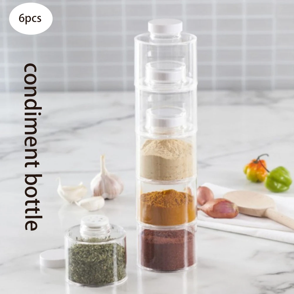 6PCS Stackable Seasoning Bottle Spice Grain Storage Box Tower Seasoning Rack Tower Jar