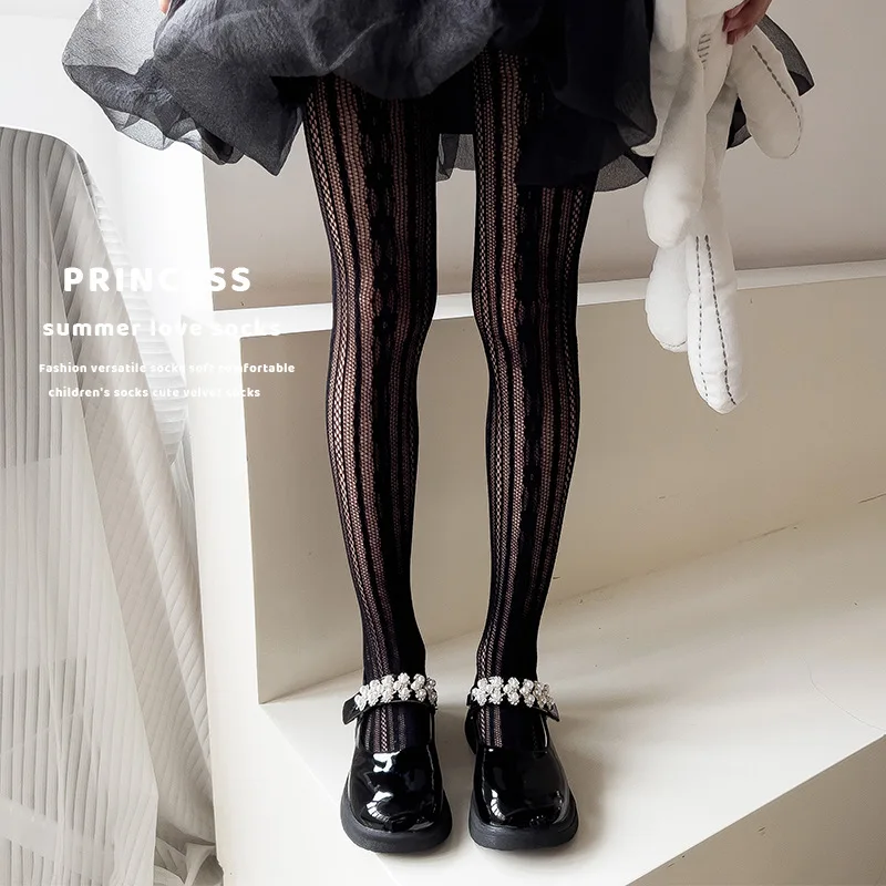 Summer Thin Korean Baby Lace JK Tights for Kids White Black Lolita Series Floral Bow Pantyhose for Children Girls Stocking Socks
