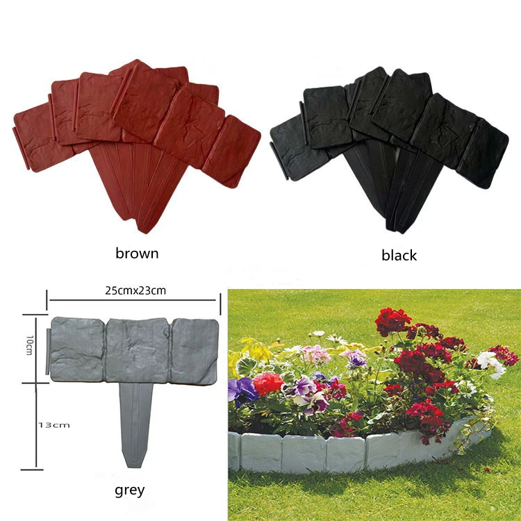 10 Packs Garden PP Fence Edging Cobbled Stone Effect Lawn Edging-DIY Yard Landscape Plant Fence(3 colors) 5