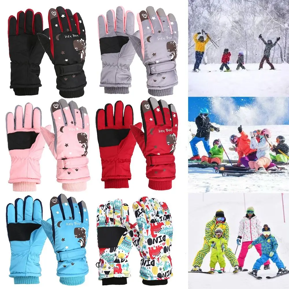 

Anti-slip Full Finger Ski Gloves New Thickening Windproof Outdoor Sports Gloves Cartoon Printing Winter Warm Cycling Gloves