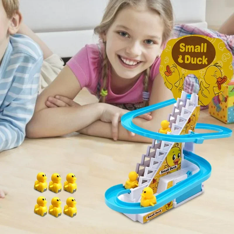 Children's Electric Cute Cartoon Duckling Climbing Stairs Toy Rail Car Electric Slide Roller Coaster Set Perfect Gift For Kids 3