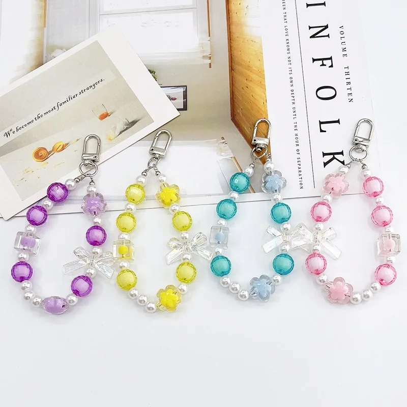 

New Stylish Luxury Designer Cute Plastic Keychain Beaded Key Chain Charm