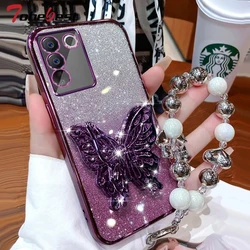 3D Butterfly Phone Holder Bracelet with Glitter Plating Case for A13 4G (D)