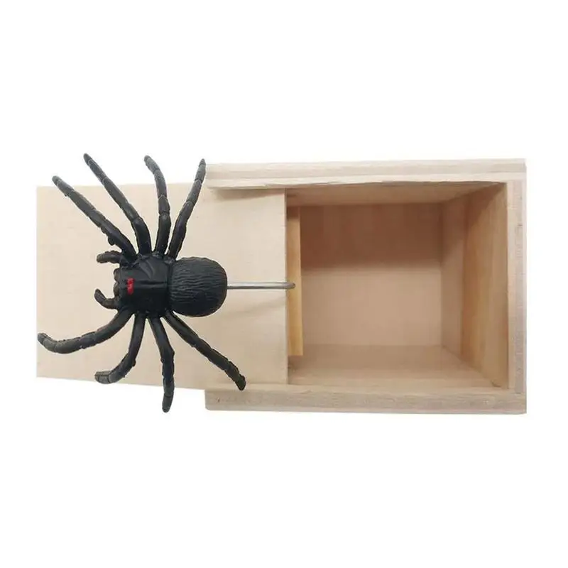 Prank Toys Joke Toys Tricky Toy Spider Box Rubber Spider Prank Box Handcrafted Wooden Surprise Prank Box