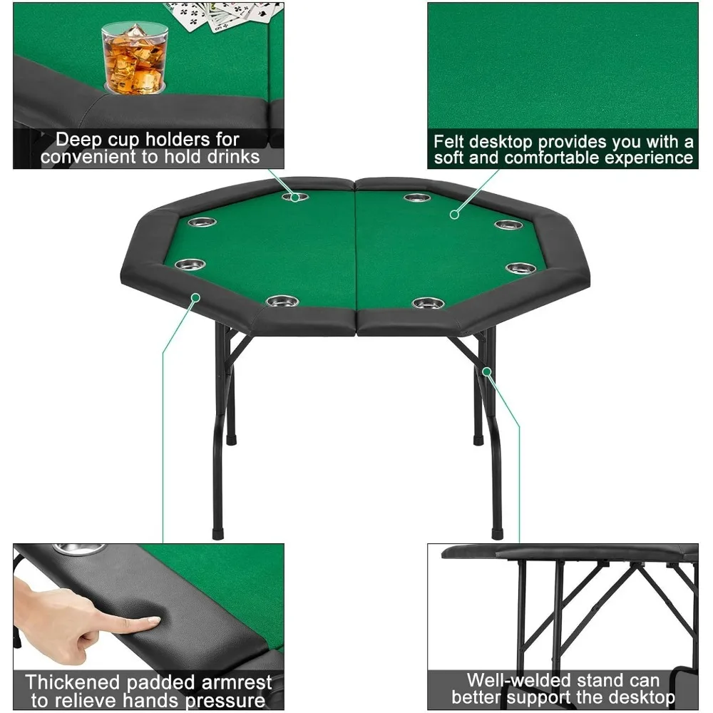 Game Poker Table Stainless Steel Cup Holder Casino Leisure Top Texas Hold'em Table 8 Player Leg Green Felt