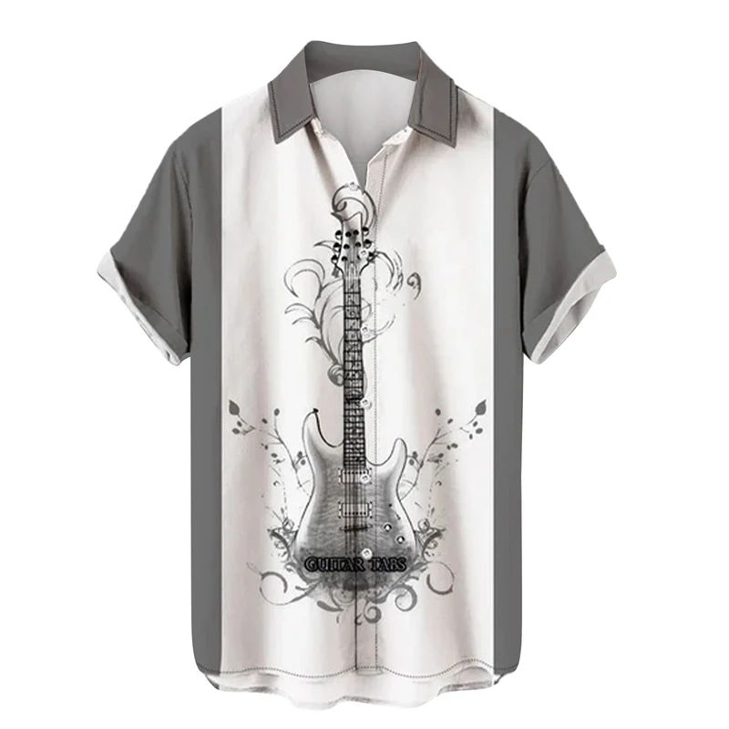 thumbnail image 1 of Camisetas con gráficos de guitarra musical para hombres, ropa con estampado 3D, camisetas de rock hip hop, camisetas de manga corta para playa Ahloa, blusas con solapa para hombres, 1 of 5