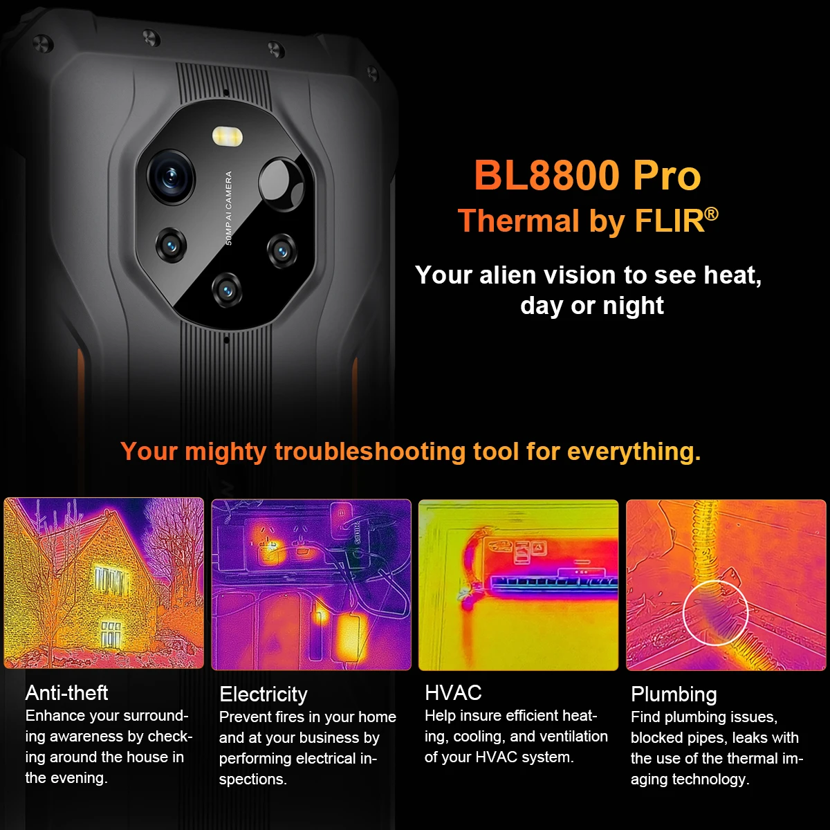 Blackview BL8800 Pro 5G Rugged Machine, 6.58-inch Display, MTK 700, Thermal Imaging Camera FLIR®, 8GB+128GB, 8380mAh With 33W 5