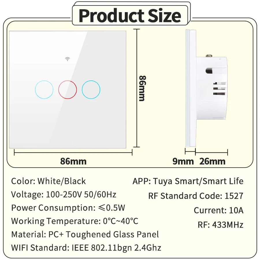 Smart Touch Switch 1/2/3 Gang For Lighting Tuya Wifi Alexa Google Home Yandex Alice