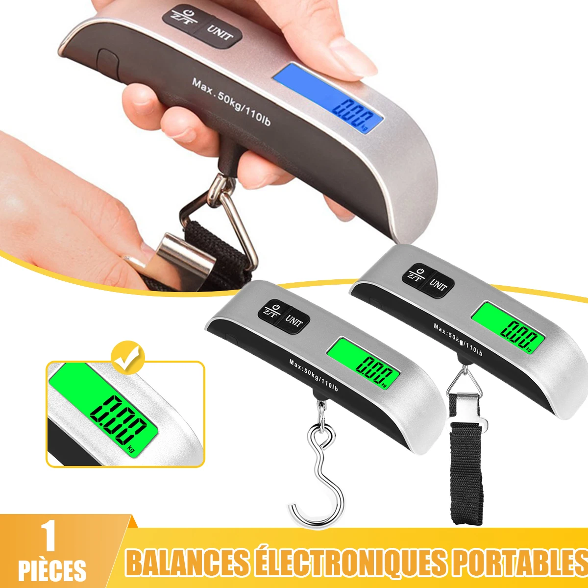 Pèse-bagage électronique portable LCD 50kg - Balance digitale de voyage pour valise sac de pêche et équipement