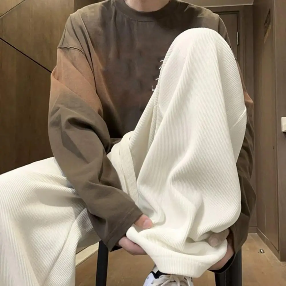 

Drawstring Waist Pants Vintage-inspired Men's Winter Pants with Wide Legs Plush Lining Elastic Waist for Comfort Adjustable