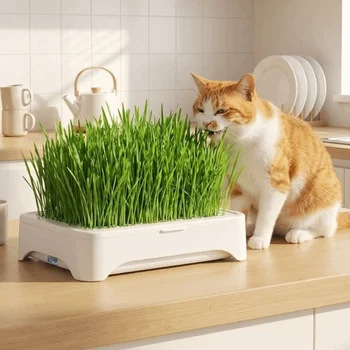 Fioriera in plastica per erba per gatti, sistema di coltivazione auto-irrigante, vassoio senza terriccio, scatola da vivaio a 3 strati, vaso per la crescita