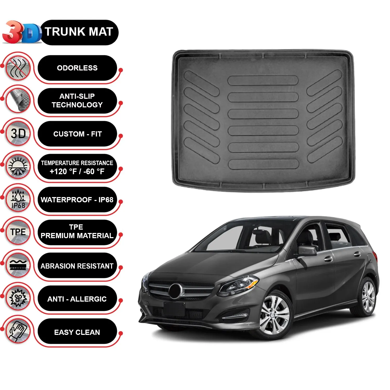 

Mercedes B Class W246 2012-2018 Cargo Liner Rear Trunk Floor Mat