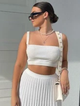  Tossy New White Knit Two Piece Women Sets Fall Ribbed Tank Top And Pleated Knitted Skirt Suits For Women Long Dress Sets Summer 
