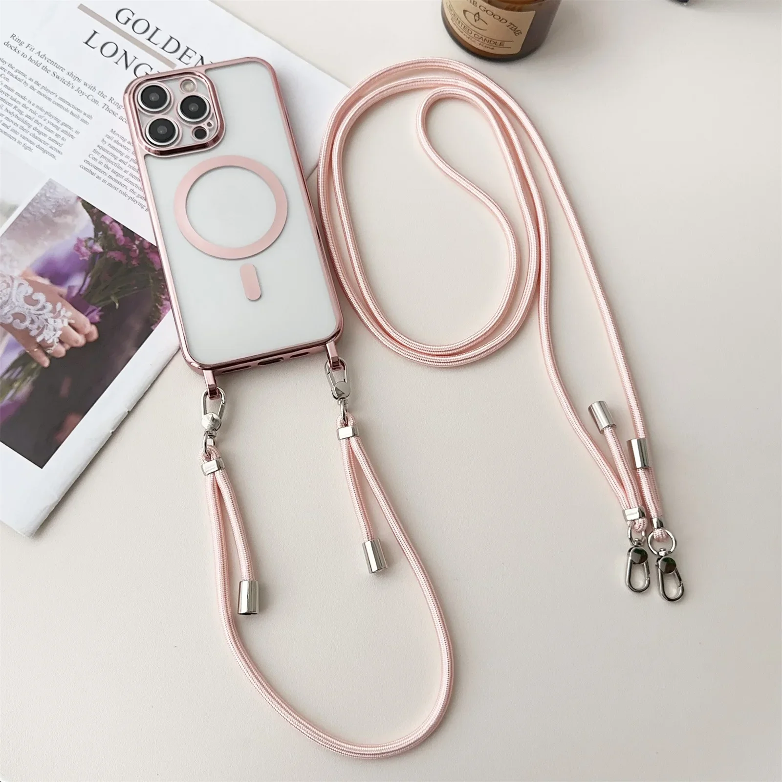 Magnetic Clear Phone Case with Lanyard Wrist Strap and Crossbody Feature