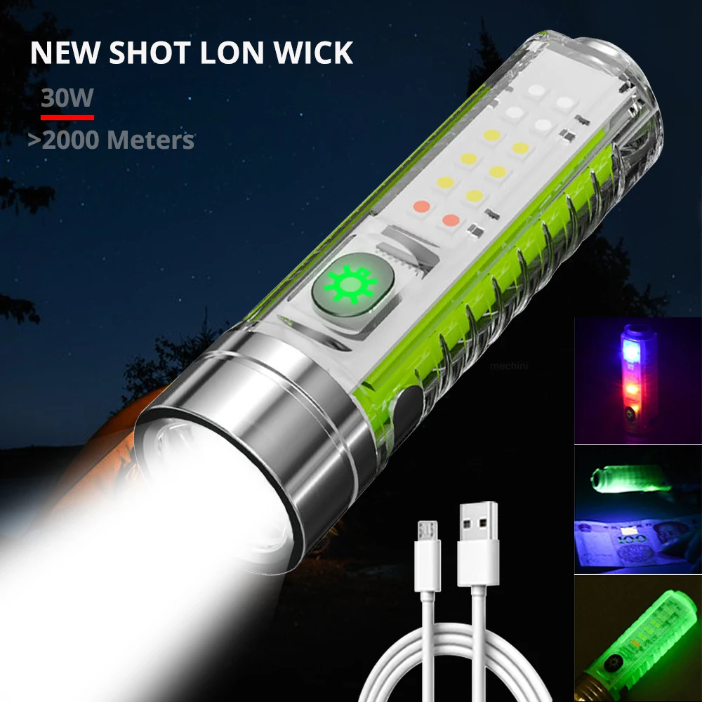 

30W New Super Bright LED Flashlight Rechargeable UV light Multifunction Torch for Camping Reparing Working Reading 1500 Meters