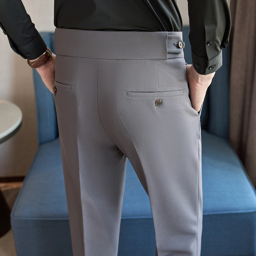 2025 Fall/winter New Waistband Elastic Naples Design Suit Pants for Men,Chocolate Brown Fashion Versatile Men's Casual Truousers 4
