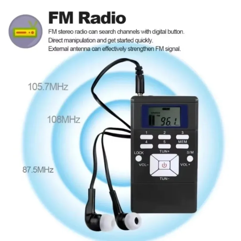 Mini Portable Clip-on FM Radio Earphone