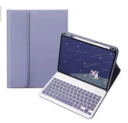 Premium Keyboard Tablet Case with Pencil Holder and Stand for Portuguese Keyboard (Purple 1)