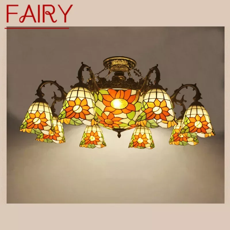 

FAIRY Tiffany European Living Room PendantLamp Vintage Creative Color Glass restaurant Bedroom Hotel Villa Chandelier