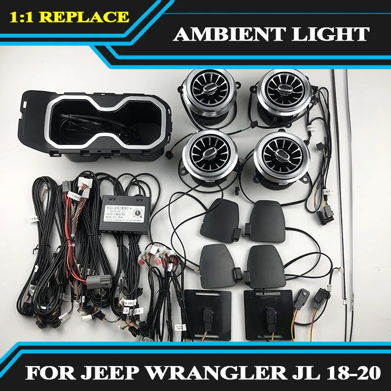 지프 랭글러 JL 2018-2020 용 Led 에어 벤트 터빈 아웃렛 앰비언트 라이트, 입구 센터 콘솔 램프 프론트 에어 컨디션 벤트