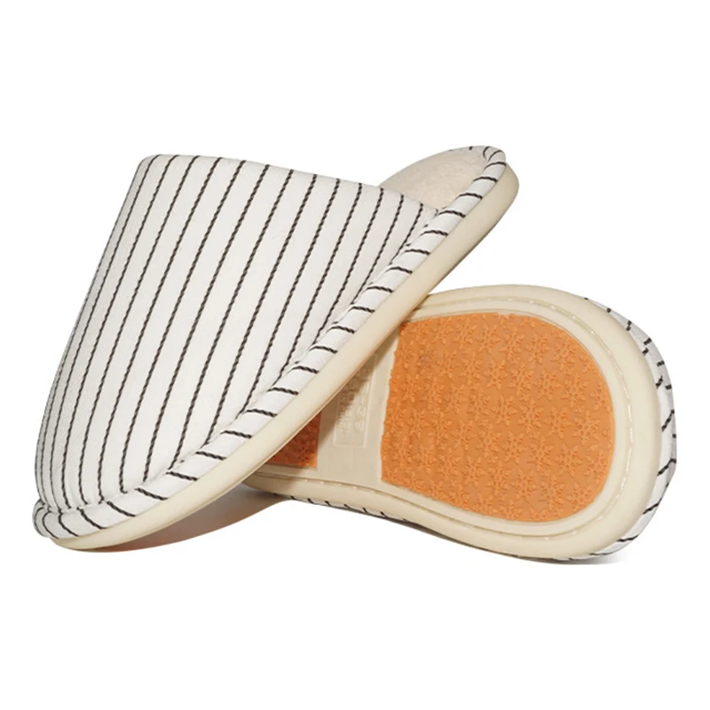 Anti Slip Striped Home Slippers Women Autumn Winter Indoor Warm Short Plush Slides Woman Comfortable Soft Sole Cotton Shoes 45
