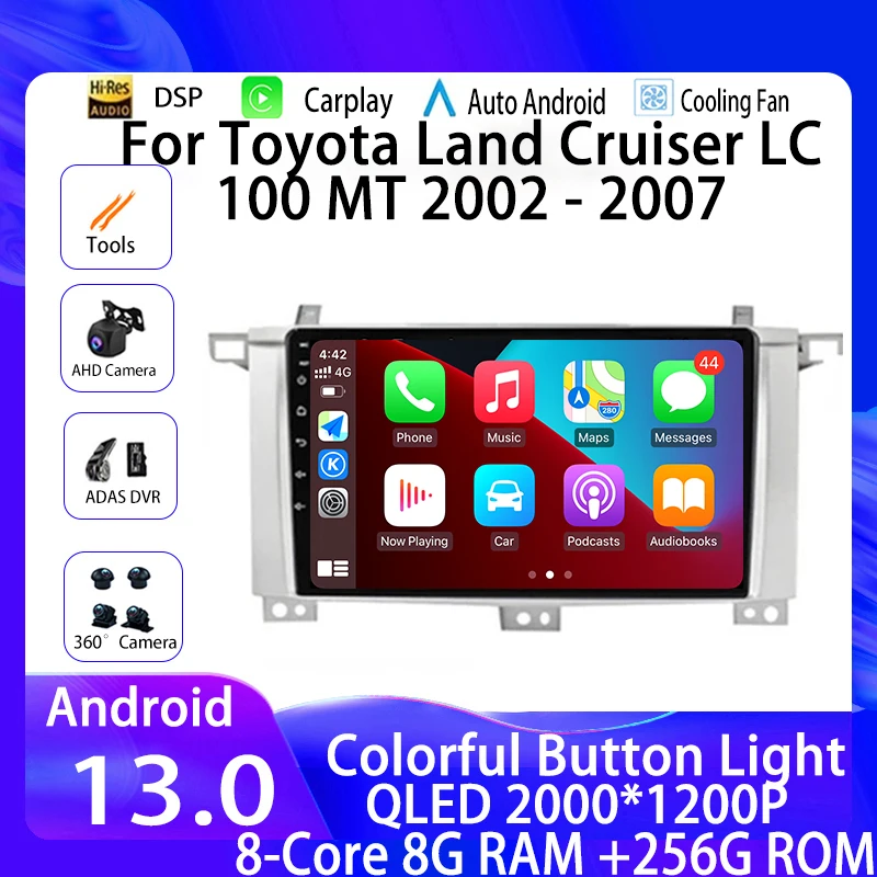 

Android 13 Car Radio For Toyota Land Cruiser LC 100 MT 2002 - 2007 Multimedia Stereo Receiver GPS Navigation Carplay WIFI 4G DSP