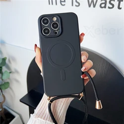 Crossbody Lanyard Liquid Silicone Magnetic Phone Case with Necklace - iPhone 12 Pro (Black)