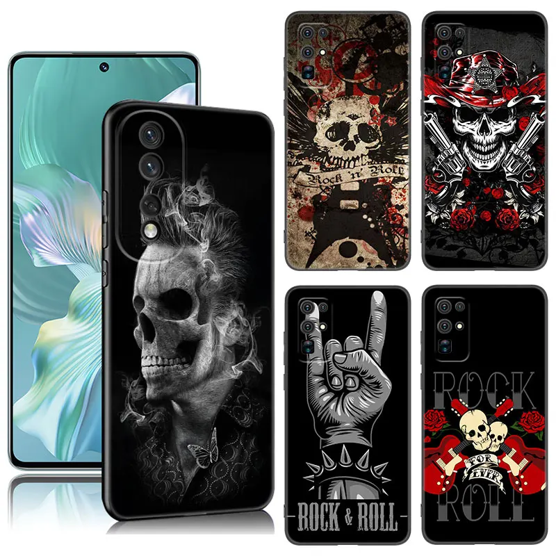 Custodia Per Telefono Rock And Roll Skull Per Honor Magic 4 20 50 70 Lite 60 Se 30 80 90 Pro Plus 20E 20I 30I 20S 30S Cover In Silicone Nero