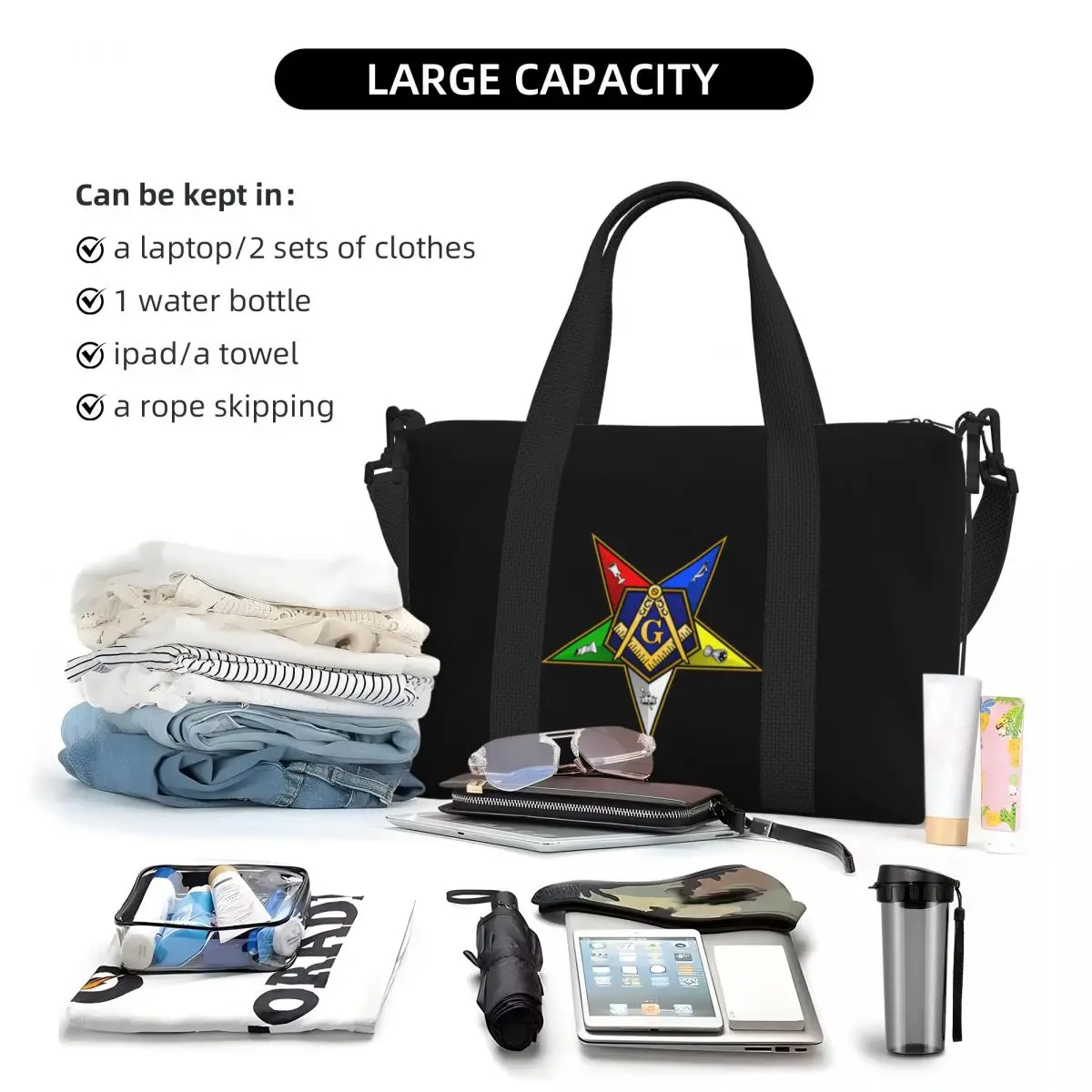Large Order Of The Eastern Star Tote Bag Women Freemasonry Shoulder Shopping Gym Beach Travel Bag