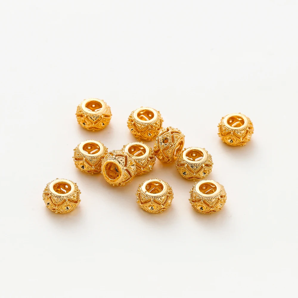 14K/18K 리얼 골드 도금 황동 레이스 트위스트 플랫 스페이서 비즈 팔찌 목걸이 DIY 쥬얼리에 대한 느슨한 비즈 수제 공예 만들기