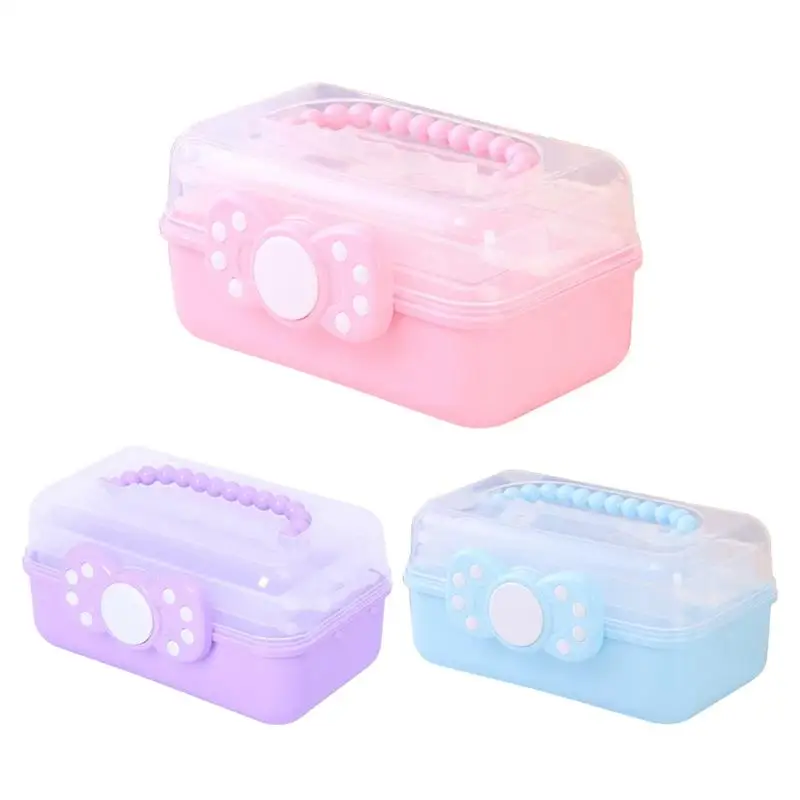 

Jewelry Box Makeup Box Folding Tool Box Safe Hair Accessory Organizer Scissor Box 3 Layer Cosmetic Box Portable Sewing Tool Box