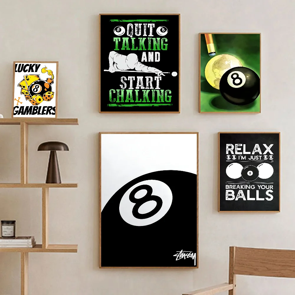 1PC Black And White NO.8 Ball Poster Paper Print Home Living Room Bedroom Entrance Bar Restaurant Cafe Art Painting Decoration