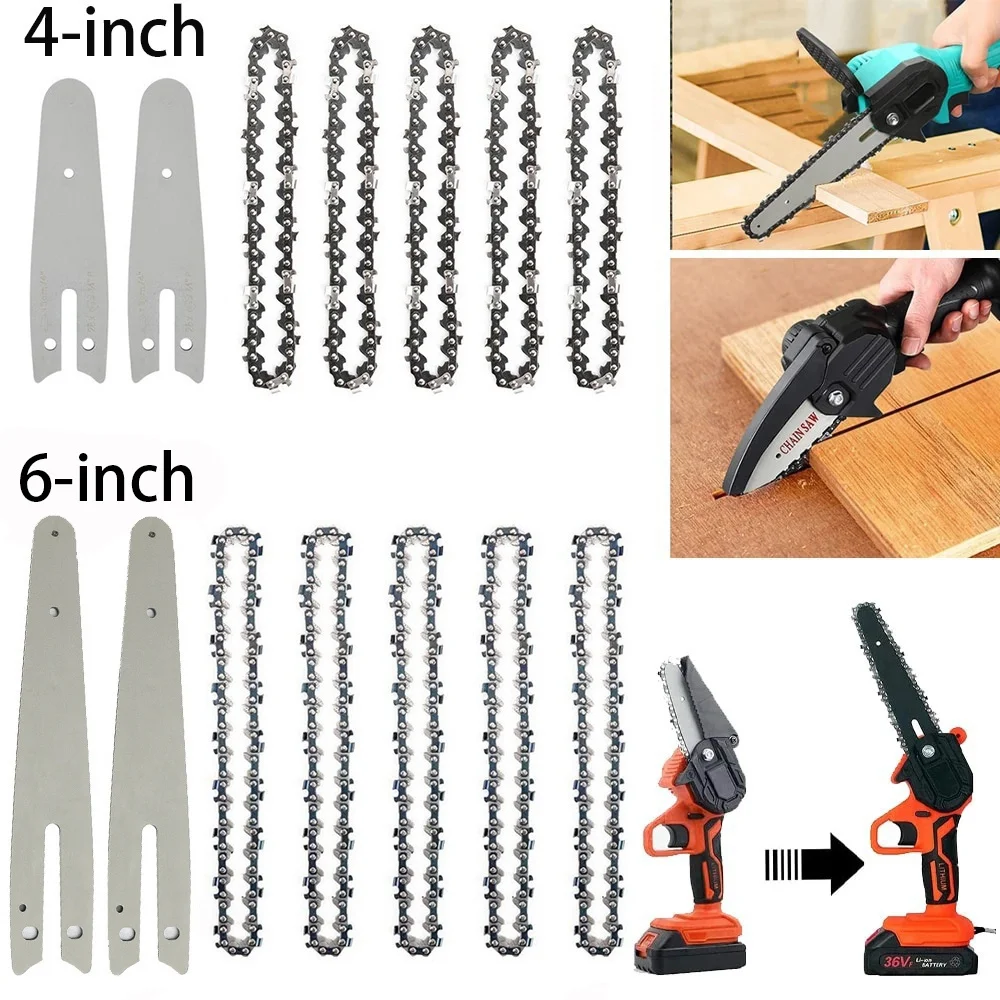 

4/6 INCH Sharp Chains And Guides Set For Mini Pruning Saw Electric Saw High Quality And Durable ChainSaw Accessories