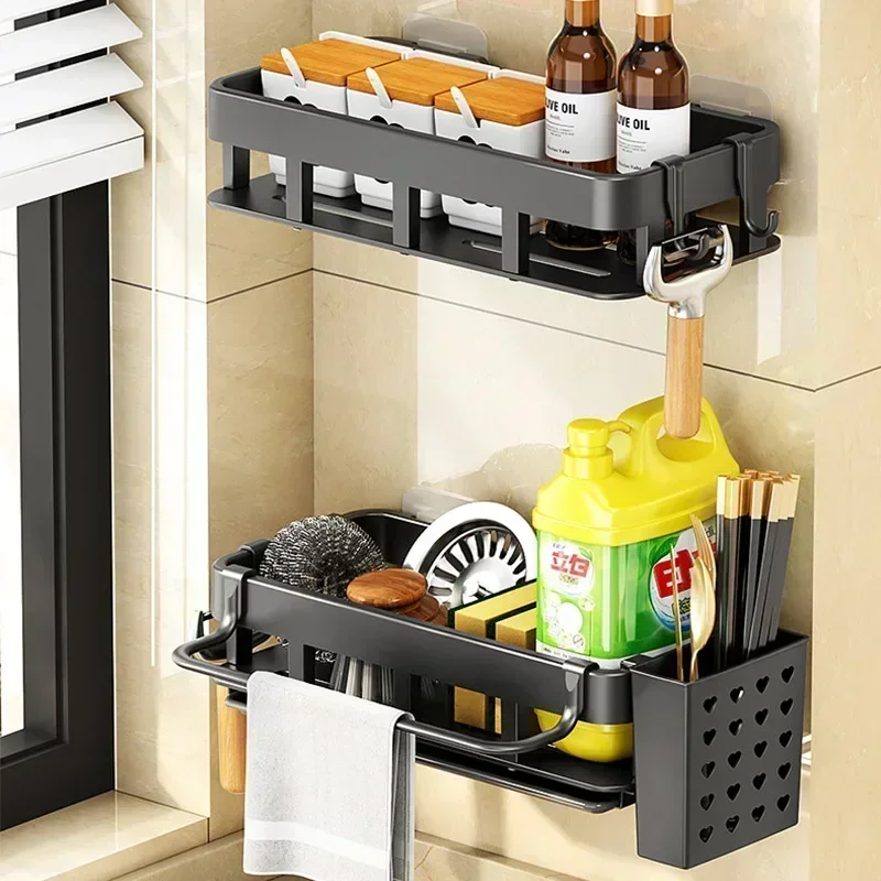 New Style With Tray Space Kitchen Storage Rack Sink Drain Rack Sponge Organizer Hanging Soap Drainer Shelf Shelves 2