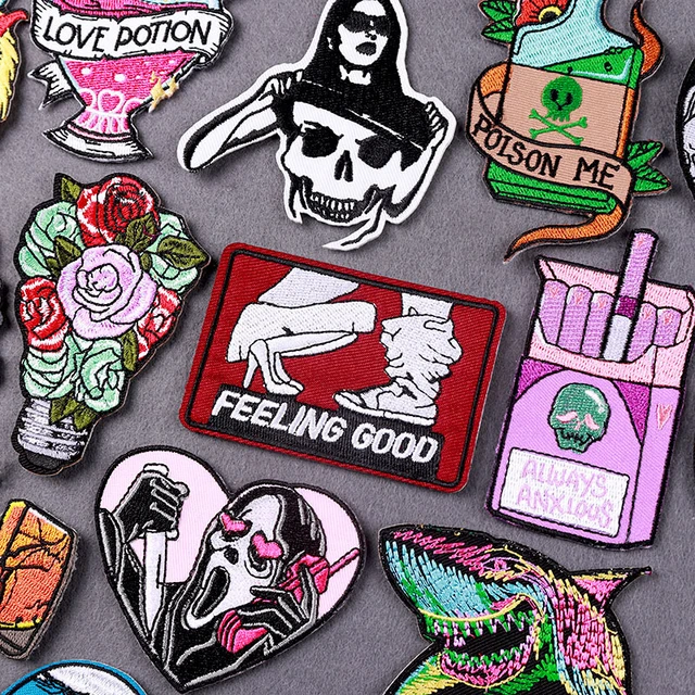 Rock/Love Poison Patch Punk Iron On Patches For Clothing Embroidery Patch  DIY Embroidered Patches On Clothes Sewing Stickers - AliExpress