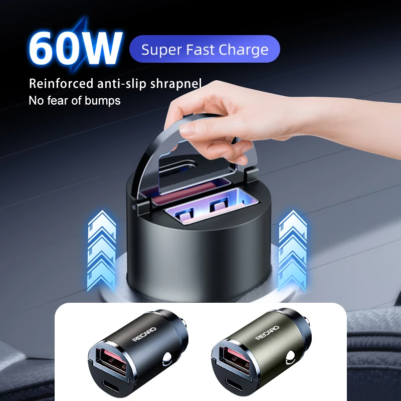 Caricabatteria Da Auto Dual Port Power Delivery Ricarica Da 60W Compatibile Per Recaro Nan
